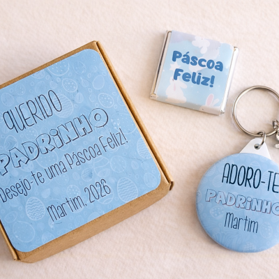 Lembrança de Páscoa para Padrinhos – Porta-chaves Personalizado com Chocolate