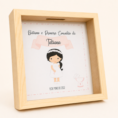 Quadro Mealheiro Personalizado | Batizado, Comunhão e Crisma - Menino ou Menina