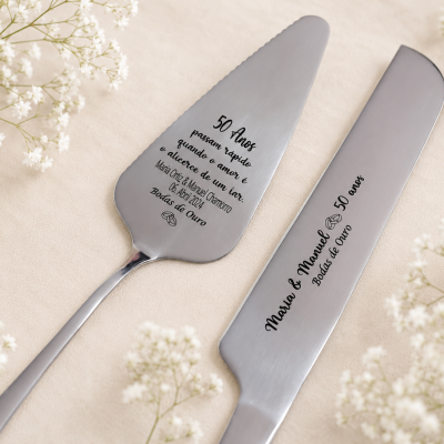 Talheres para Bolo Personalizados – Bodas de Ouro (50 Anos de Casamento)