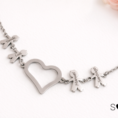 Colar Família Personalizado com Coração – Aço Inoxidável