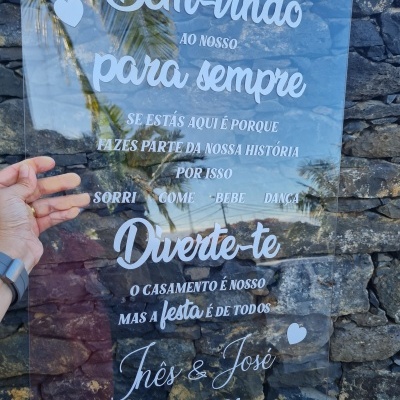 Placa de boas vindas em acrílico transparente...