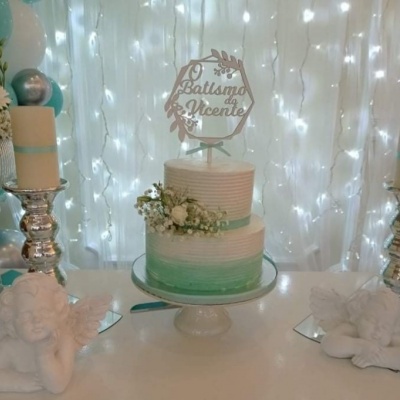 Topo de Bolo: "O batismo do(a) (Nome)"