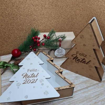 Caixa Árvore de Natal em mdf cru ou branco