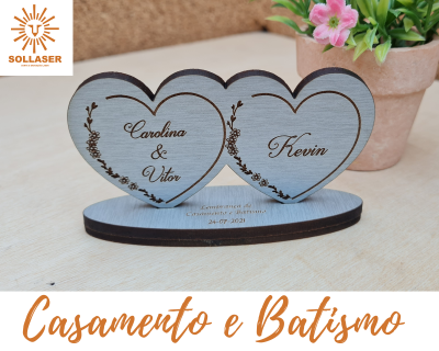 Lembrança: Coração Duplo -  Casamento e Batismo