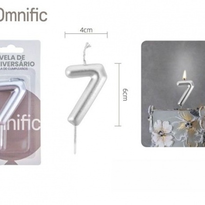 Vela de Número - Prateada - 7
