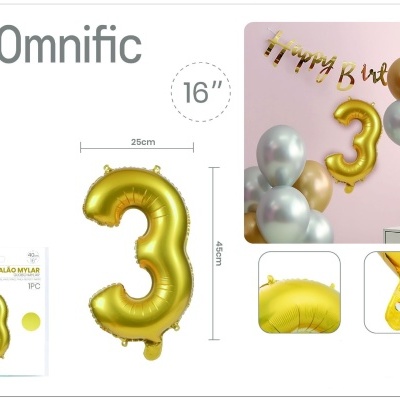Balão de Número - Dourada - 3