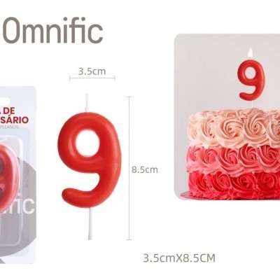 Vela de Número - Vermelha - 9