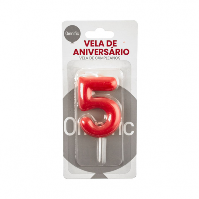 Vela de Número - Vermelha - 5