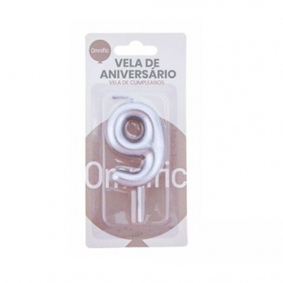 Vela de Número - Prateada - 9