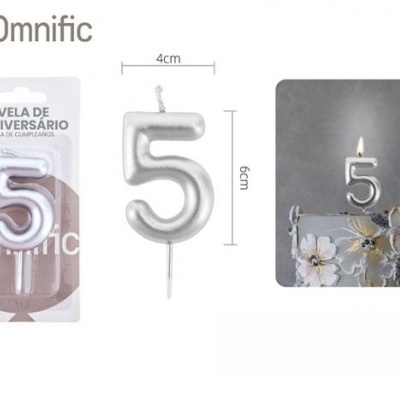 Vela de Número - Prateada - 5