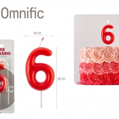 Vela de Número - Vermelha - 6