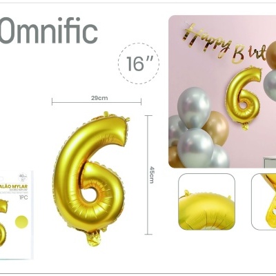 Balão de Número - Dourada - 6