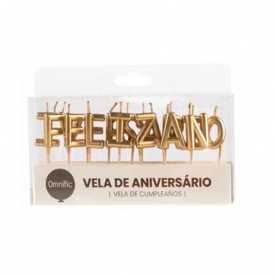 Vela feliz aniversário - Dourada