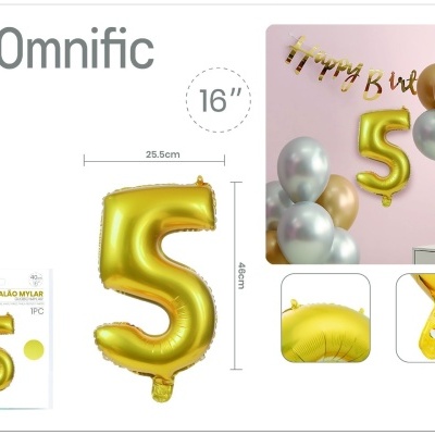 Balão de Número - Dourada - 5