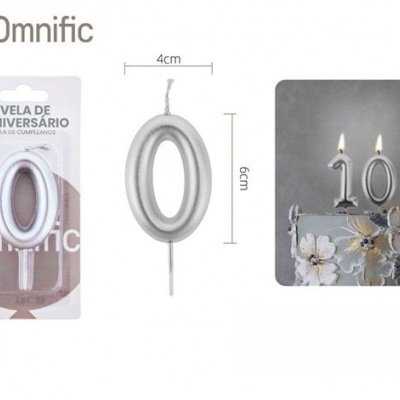 Vela de Número - Prateada - 0