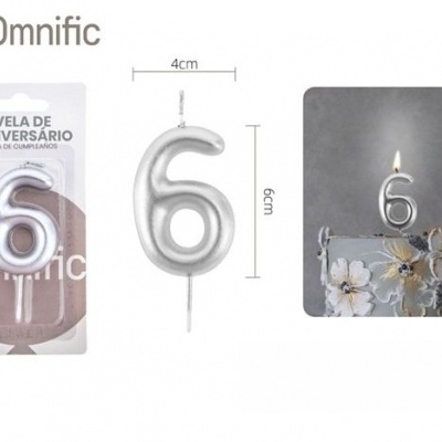 Vela de Número - Prateada - 6