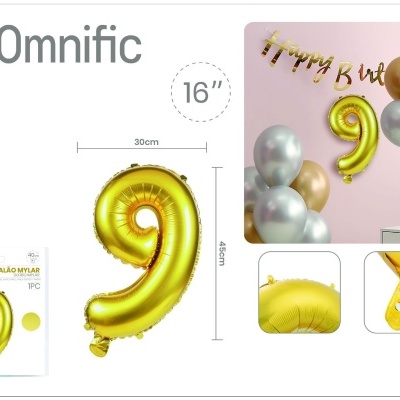 Balão de Número - Dourada - 9