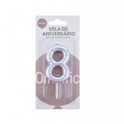 Vela de Número - Prateada - 8