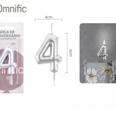 Vela de Número - Prateada - 4