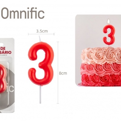 Vela de Número - Vermelha - 3
