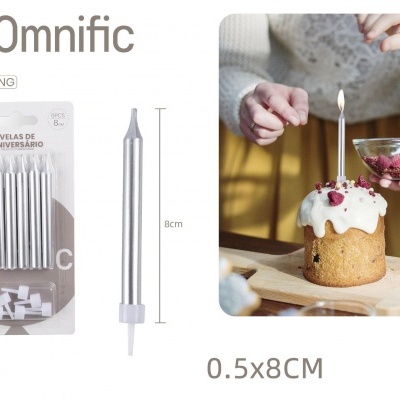 Vela de aniversário prateada 6PCS - 433165