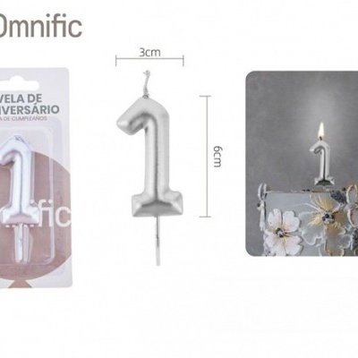 Vela de Número - Prateada - 1
