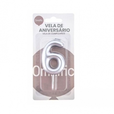 Vela de Número - Prateada - 6