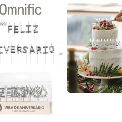 Vela feliz aniversário - Prateada