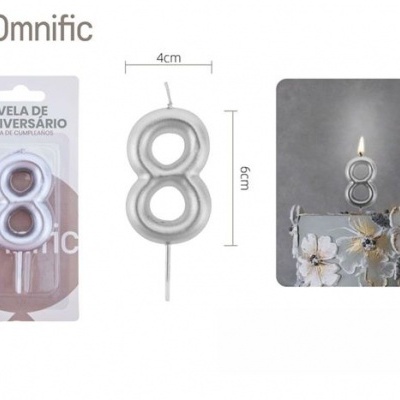 Vela de Número - Prateada - 8