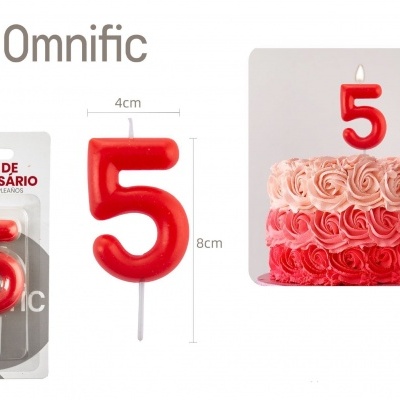 Vela de Número - Vermelha - 5