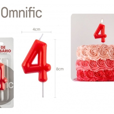 Vela de Número - Vermelha - 4