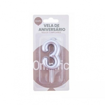 Vela de Número - Prateada - 3