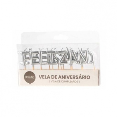 Vela feliz aniversário - Prateada