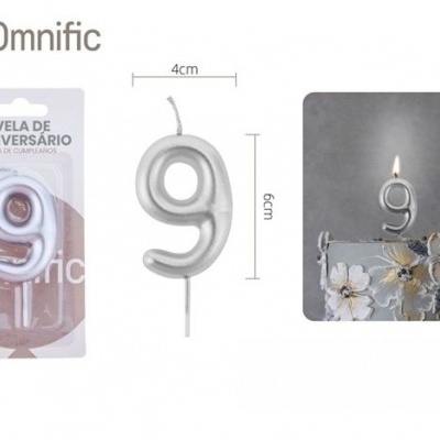 Vela de Número - Prateada - 9