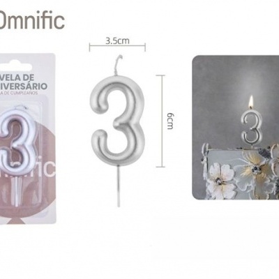 Vela de Número - Prateada - 3