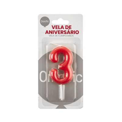Vela de Número - Vermelha - 3