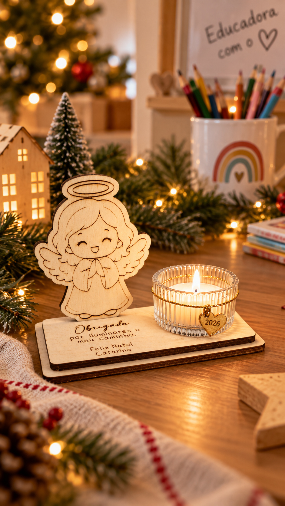 Porta-Velas de Natal Personalizado para Educadoras Porta-Velas de Natal Personalizado para Educadoras
