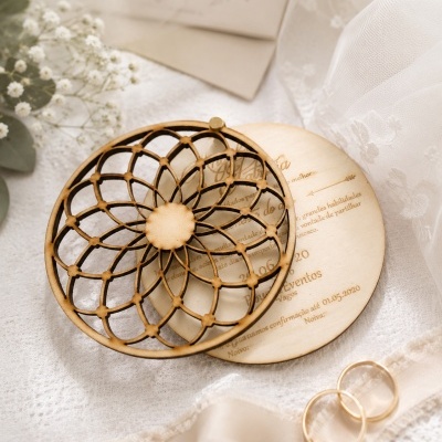 Convite de Casamento Caça-Sonhos em Madeira Personalizado