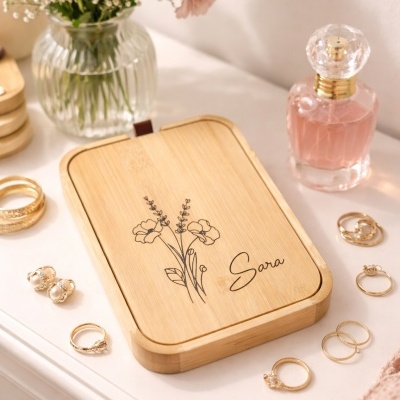 Porta-Jóias Personalizado com Espelho em Bambu