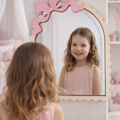 Espelho de Afirmações Personalizado para Criança - Decoração positiva para quarto infantil - Mod. Laço
