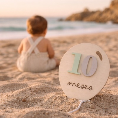 Placas Milestones Bebé em Madeira - Balão Personalizado com Nome