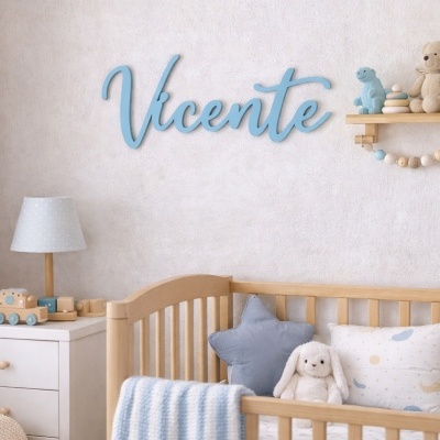 Nome em Madeira Personalizado para Parede - Decoração de Quarto de Bebé ou Criança