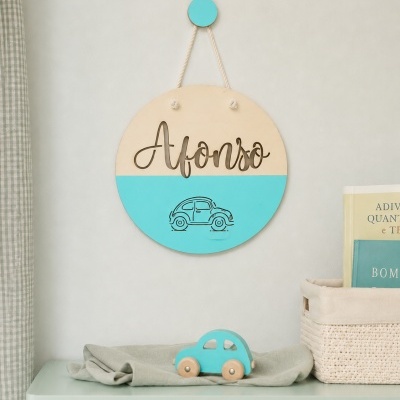Placa com Nome Personalizado em Madeira - Decoração de Quarto de Bebé ou Criança
