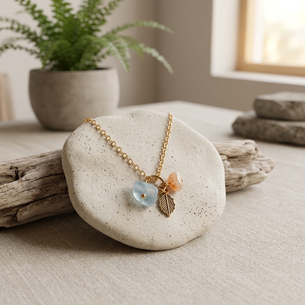 Colar Inox Leaf Stones – Corrente Dourada & Pedras Naturais