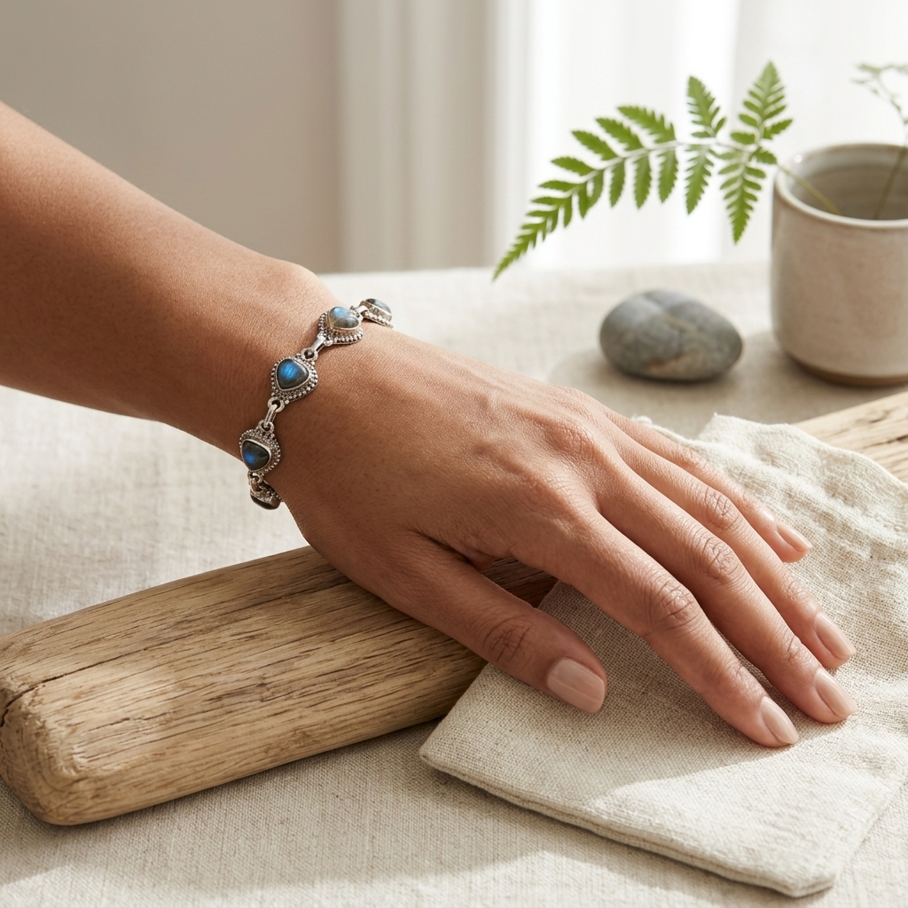 Pulseira de Prata Esterlina 925 com Labradorite - Aurora Mística