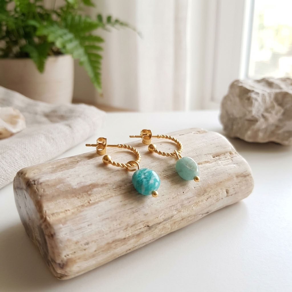 Brincos Aço Inoxidável semi-aberto com Amazonite