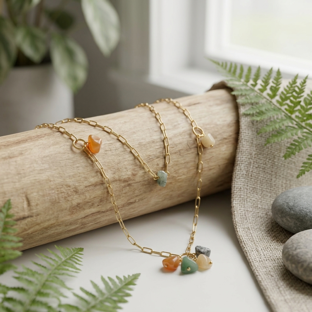 Colar Golden Stones – Corrente Dourada & Pedras Naturais