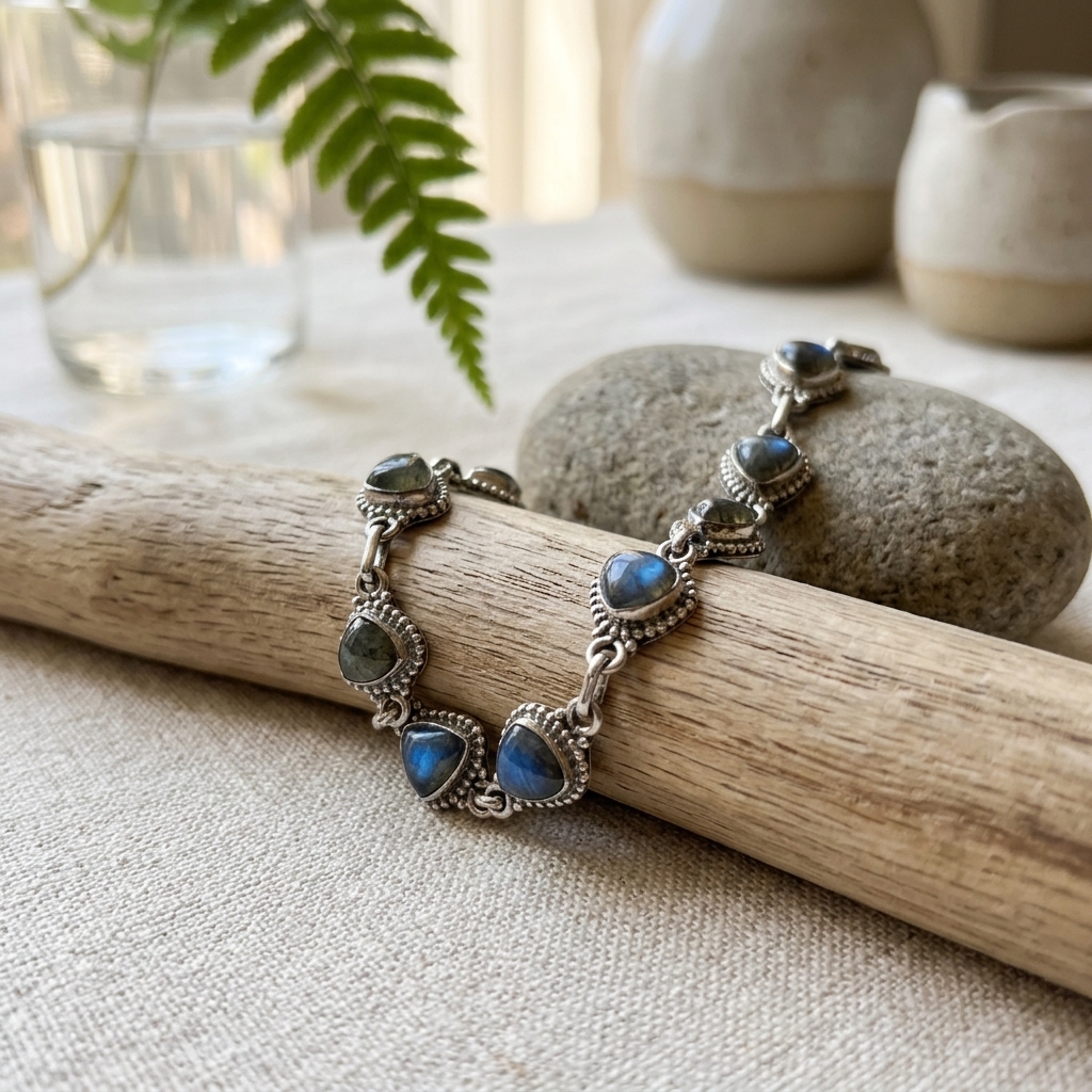 Pulseira de Prata Esterlina 925 com Labradorite - Aurora Mística