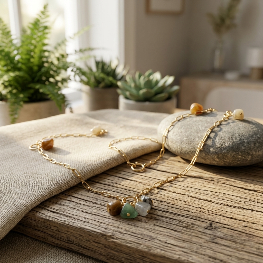 Colar Golden Stones – Corrente Dourada & Pedras Naturais