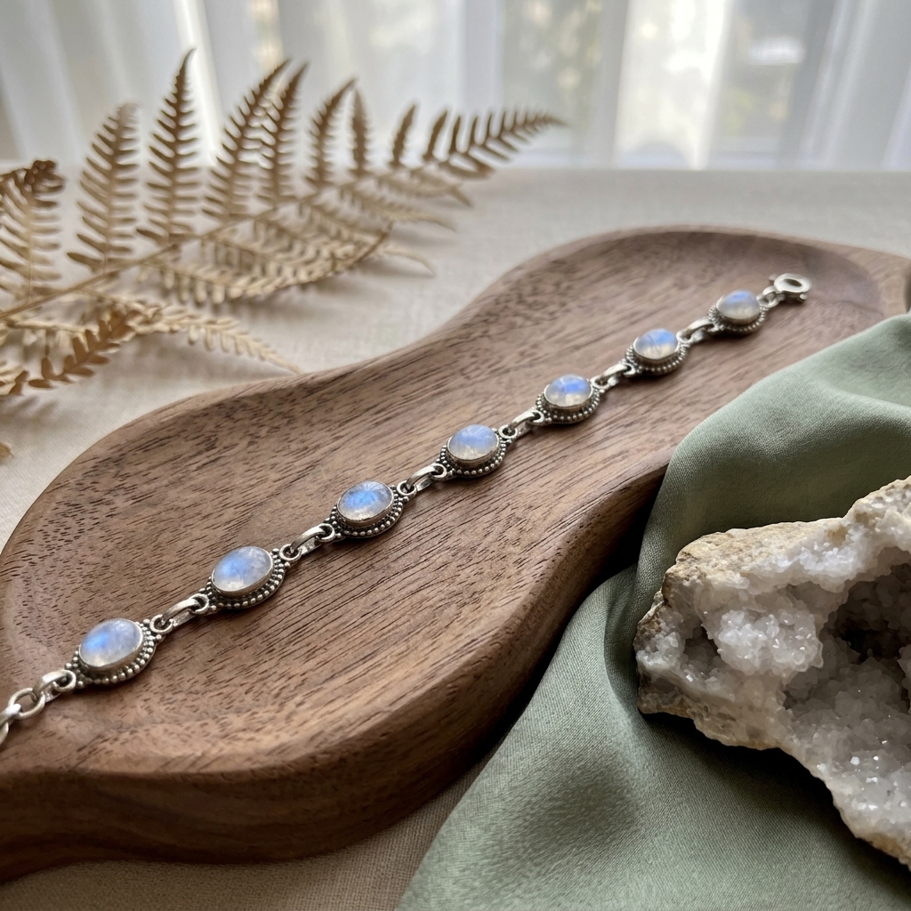 Pulseira Oval com Pedra da Lua em Prata Esterlina 925 - Brilho Lunar